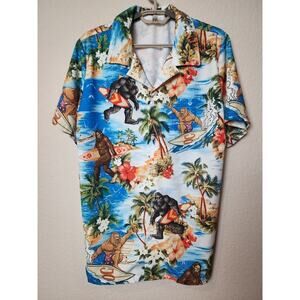 Ace Bigfoot Sasquatch Hawaiian Novelty Funny Short Sleeve Button Up Mens Med